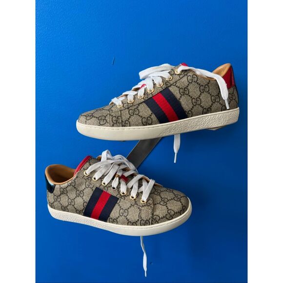 Gucci Ace Supreme GG Guccissima Logo Web Stripe Flat Sneakers Shoes size 6.5 - Picture 1 of 7